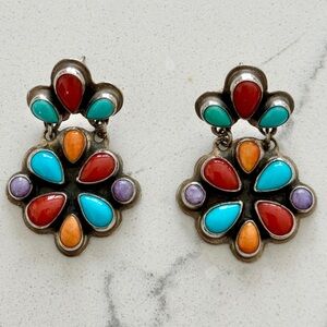 Sterling silver multi-stone earrings handcrafted by Geneva Apachito